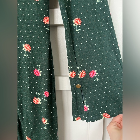 FREE PEOPLE 🆕Celia mini dress green pink floral long sleeves large - Picture 7 of 15